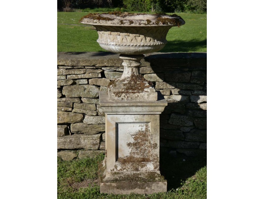 Weathered Garden Urn on Plinth
