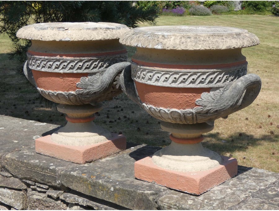 Weathered Lasketts Garden Urns (pair)