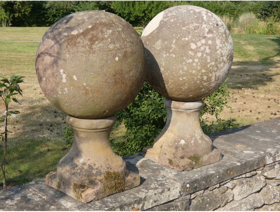 Antique Sandstone Ball Finials (pair)