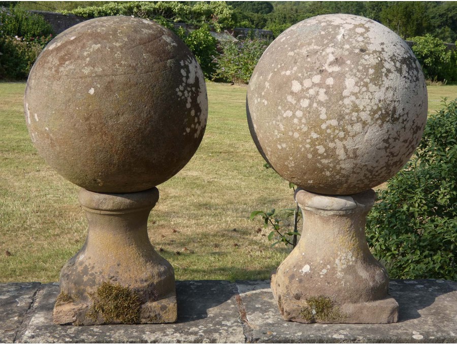 Antique Sandstone Ball Finials (pair)