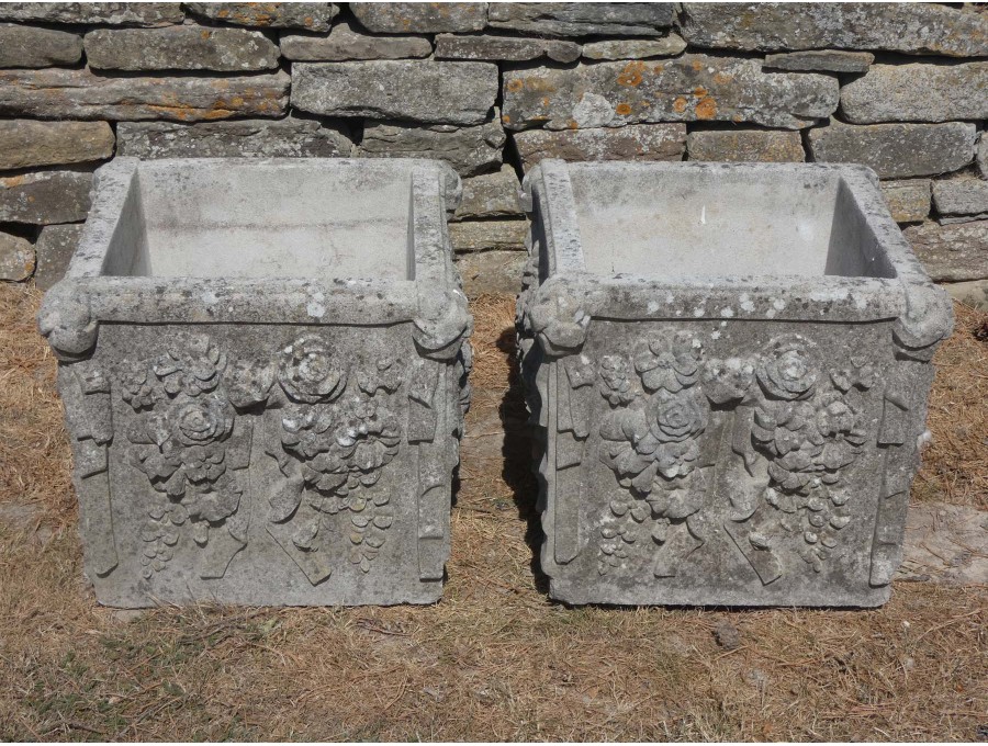 Weathered Haddonstone Square Planters (pair)